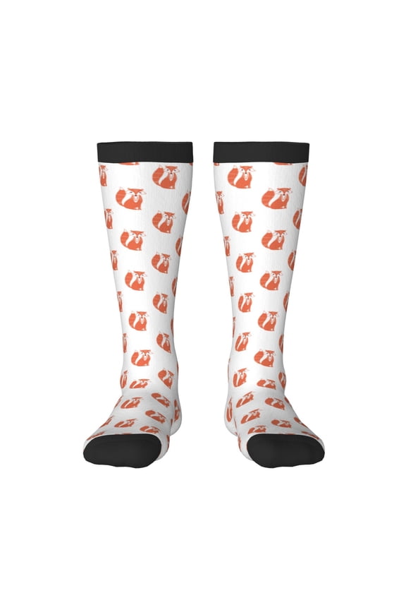 Orange Fox Print Contrast Color Stockings, Elastic Sports Socks Warm Socks Clothing Accessories, Adult Unisex