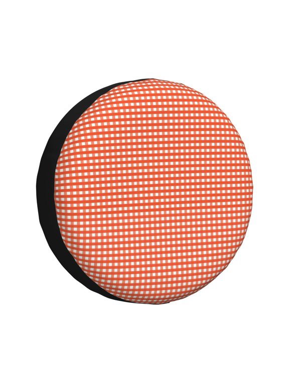 Orange Gingham Print Car Tire Cover, Adjustable Waterproof and Dustproof Tire Protection Cover, Suitable for SUV, Truck, Van-14 inch