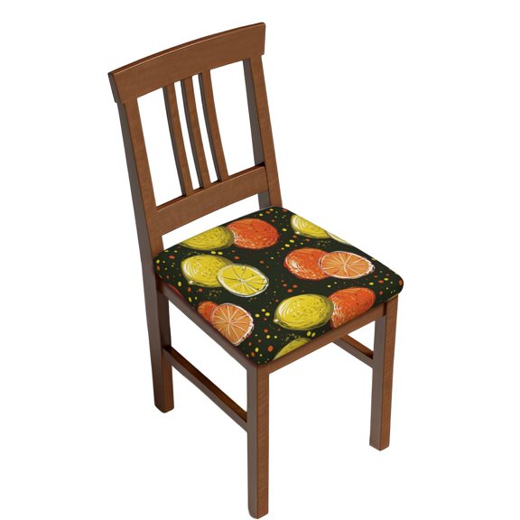 Gukieu Orange Lemon Print Square Cushion Cover, Elastic Strap Chair Protector, Suitable for Family Restaurant, Hotel Banquet Decorations-Four Pieces