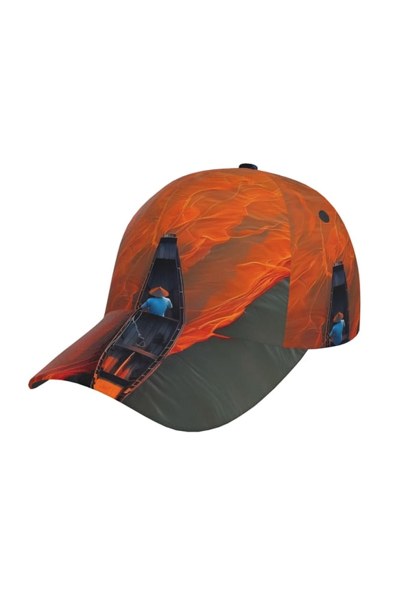 Orange Net Fishing Boat Prin Baseball Cap, Adjustable Sweat-wicking Daily,Travel, Sports Cap, Unisex