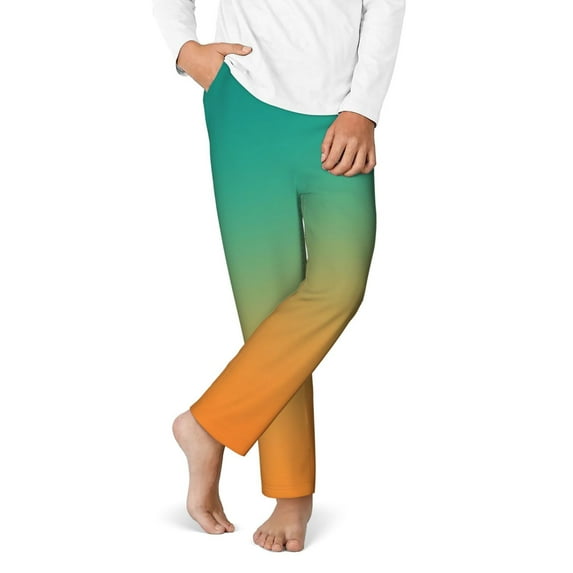 Gukieu Orange To Teal Gradient1 Print Youth Home Trousers, Elastic Waistband with Pockets for Home and Outing, Suitable for Children Aged 5-16-Medium