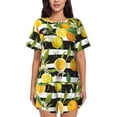 thumbnail image 1 of Gukieu Orange and Lemon Print Women's Short-sleeved Pajama Set, Round Neck Button Top Elastic Shorts 2-piece Set, Summer Home Leisure Clothing-Medium, 1 of 6