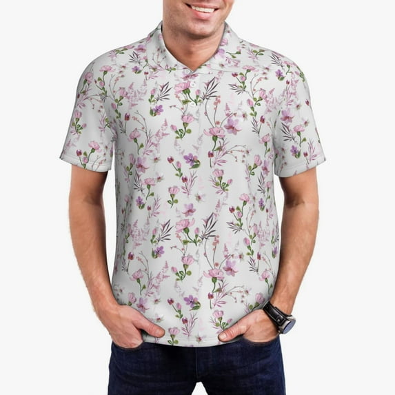 Gukieu Orchids Flowers Print Men's Quick-drying POLO Shirt, Button-down Summer T-shirt, Suitable for Work and Outdoor Activities-Small
