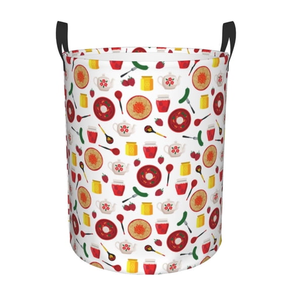 Gukieu Oriental Cuisine Print Round Dirty Clothes Bag, Waterproof Standing Home Bathroom Storage Basket Car Trunk Storage Bag-Medium