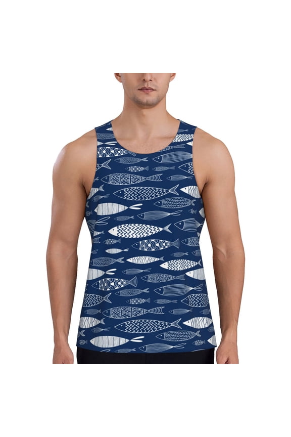 Ornamental Fish Print Men's Quick Dry Fitness Vest, Round Neck Sleeveless Fitness Bodybuilding Top-Medium