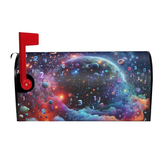 Gukieu Outer Space Floating Numbers And Letters Print Magnetic Mailbox Cover, Sun-proof and Waterproof Home Yard Mailbox Cover-21x18 in