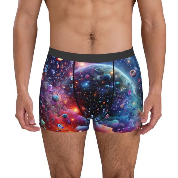 Gukieu Outer Space Floating Numbers And Letters Print Men's Boxer Briefs, High Elastic Moisture Wicking Boxer Briefs Underwear-XX-Large