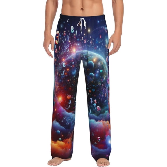 Gukieu Outer Space Floating Numbers And Letters Print Men's Home Trousers, Elastic Drawstring Home Pajamas Clothing Suitable for Adult Men-XX-Large