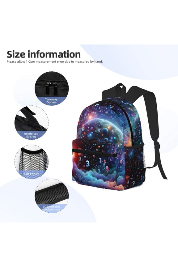Outer Space Floating Numbers And Letters Print Backpack, Waterproof Backpack with Adjustable Shoulder Straps, Suitable for Campus, Business, Travel, Unisex