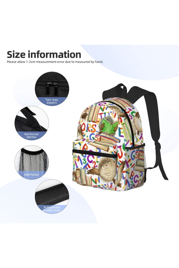 Owl Back To School Print Backpack, Waterproof Backpack with Adjustable Shoulder Straps, Suitable for Campus, Business, Travel, Unisex
