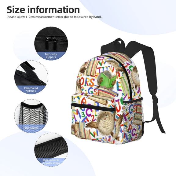 Gukieu Owl Back To School Print Backpack, Waterproof Backpack with Adjustable Shoulder Straps, Suitable for Campus, Business, Travel, Unisex