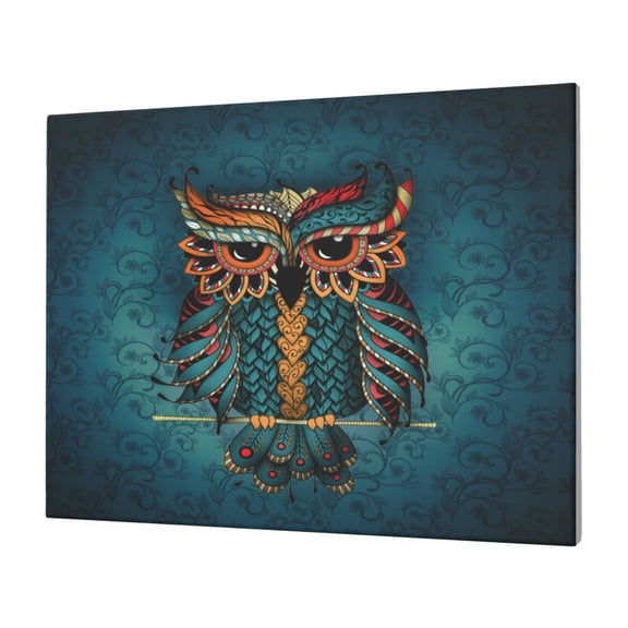 Gukieu Owl In Blue Print Horizontal Canvas Decorative Painting 12x16 Inch Shrinkage Resistant Frame Hanging Home Wall Art Decor