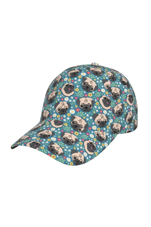 PUG HEAD And Flower Prin Baseball Cap, Adjustable Sweat-wicking Daily,Travel, Sports Cap, Unisex