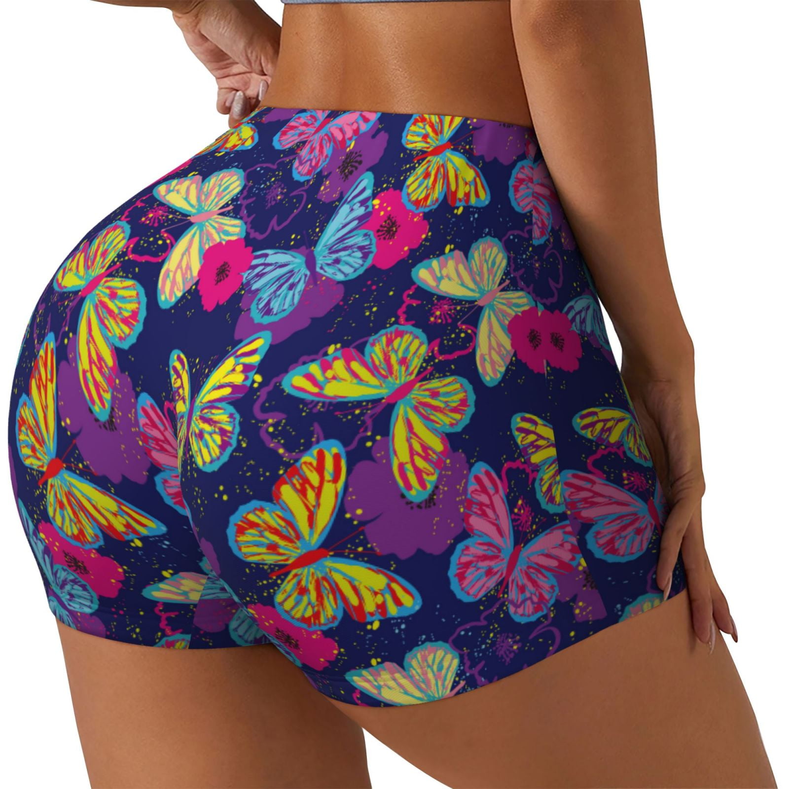 Neon Butterfly Print Women's Shorts