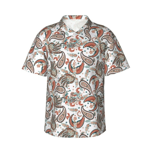 Gukieu Paisley Floral Print Men's Short-sleeved Shirts, Button-down Lapel Hawaiian Shirts, T-shirts, Beach Vacation Summer Casual Wear,3X-Large