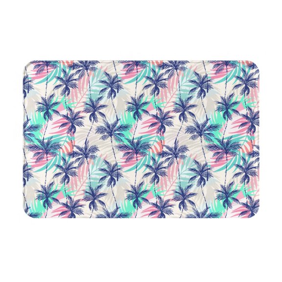 Gukieu Palm Leaves Print Dust-proof Floor Mats, Water-absorbent and Non-slip Flannel Door Mats 16x24in, Home Decoration Suitable for Kitchen, Bathroom, Garage