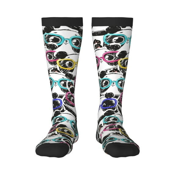 Gukieu Panda And Glasses Print Contrast Color Stockings, Elastic Sports Socks Warm Socks Clothing Accessories, Adult Unisex