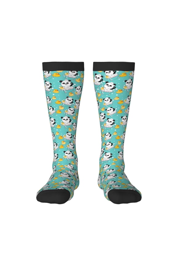 Panda Bathing In The Bath Print Contrast Color Stockings, Elastic Sports Socks Warm Socks Clothing Accessories, Adult Unisex