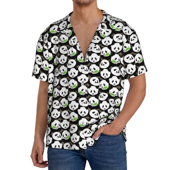 Gukieu Panda Bear Print Men's Short-sleeved Shirts, Button-down Pocket Shirts, T-shirts, Beach Vacation Travel Summer Clothing-Medium