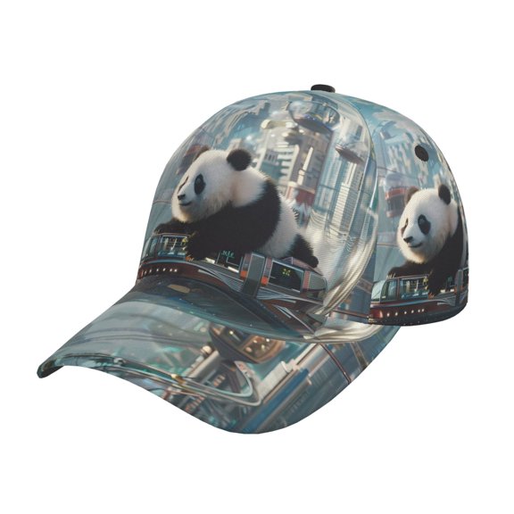 Gukieu Panda In Futuristic City Prin Baseball Cap, Adjustable Sweat-wicking Daily,Travel, Sports Cap, Unisex