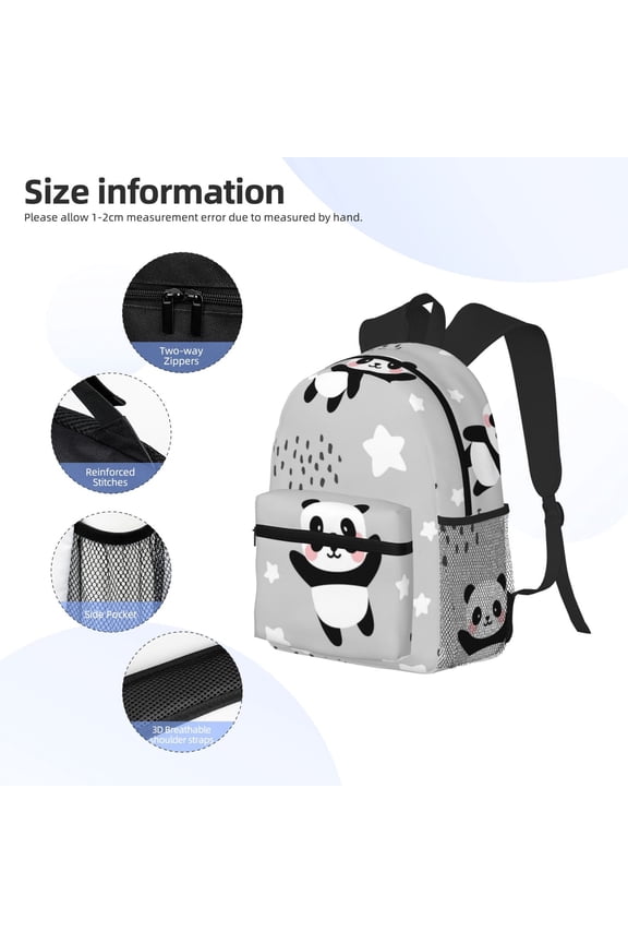 Pandas Print Backpack, Waterproof Backpack with Adjustable Shoulder Straps, Suitable for Campus, Business, Travel, Unisex