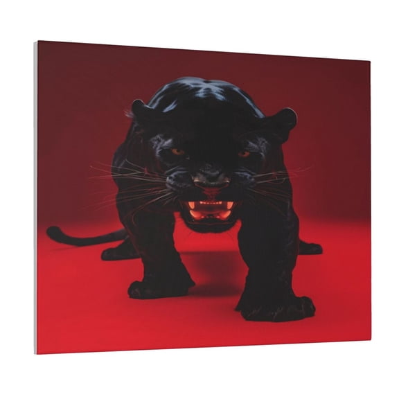 Gukieu Panther Red Background Print Canvas Decorative Hanging Painting, Waterproof Art Wall Decoration with Frame, Suitable for Living Room, Bedroom