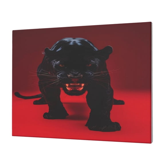 Gukieu Panther Red Background Print Horizontal Canvas Decorative Painting 12x16 Inch Shrinkage Resistant Frame Hanging Home Wall Art Decor