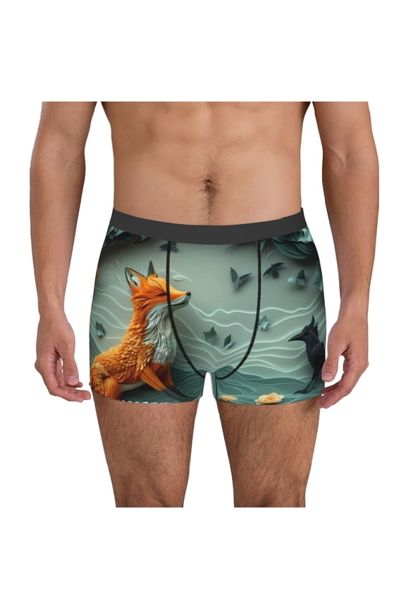 Paper Fox Crow Fantasy Print Men's Boxer Briefs, High Elastic Moisture Wicking Boxer Briefs Underwear-Medium