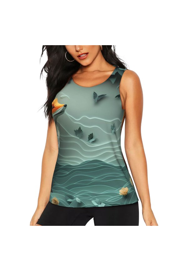 Paper Fox Crow Fantasy Print Women's Quick-drying Fitness Vest, Round Neck Sleeveless Fitness T-shirt, Suitable for Yoga, Sports-Small