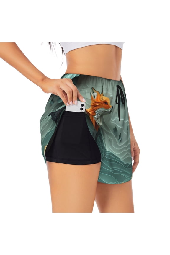 Paper Fox Crow Fantasy Print Women's Sports Shorts with Drawstring Elastic Waistband for Running, Yoga, Fitness-Large