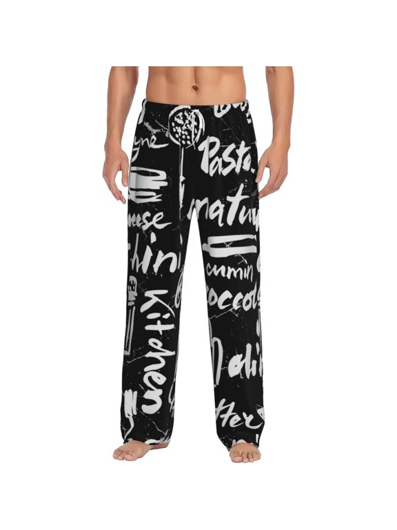 Pasta Bacon Print Men's Home Trousers, Elastic Drawstring Home Pajamas Clothing Suitable for Adult Men-3X-Large