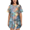 thumbnail image 1 of Gukieu Pastel Abstract Fluid Art Print Women's Short-sleeved Pajama Set, Round Neck Button Top Elastic Shorts 2-piece Set, Summer Home Leisure Clothing-XX-Large, 1 of 6