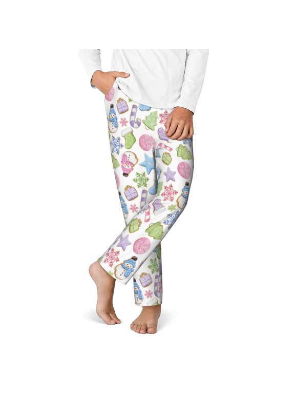 Pastel Christmas Cookies Print Youth Home Trousers, Elastic Waistband with Pockets for Home and Outing, Suitable for Children Aged 5-16-XS(5-6)