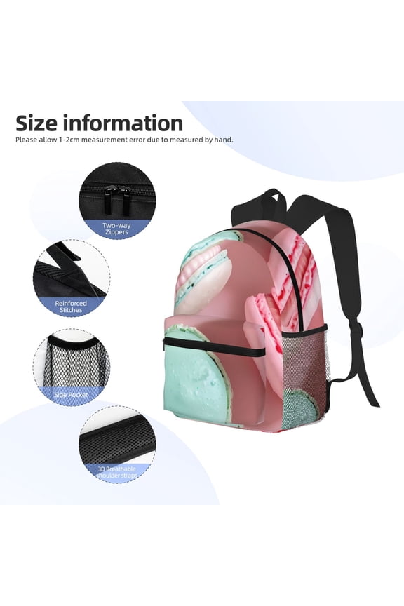 Pastel Macarons Delight Print Backpack, Waterproof Backpack with Adjustable Shoulder Straps, Suitable for Campus, Business, Travel, Unisex
