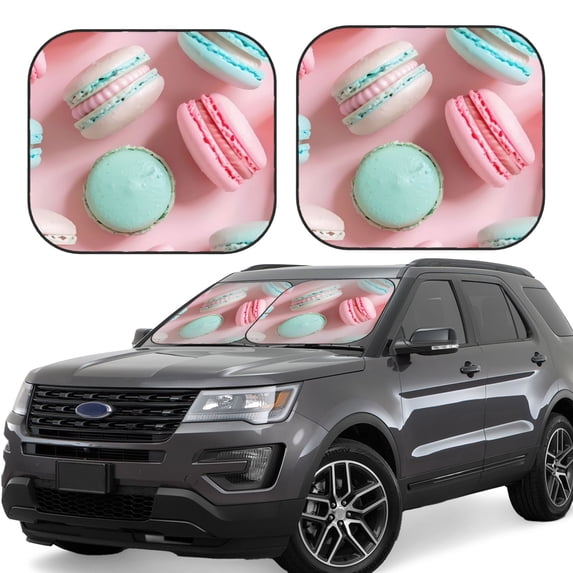 Gukieu Pastel Macarons Delight Print Car Windshield Sun Visor, Foldable Anti-UV Car Sun Visor Suitable for Vans, Trucks Car Accessories-Medium
