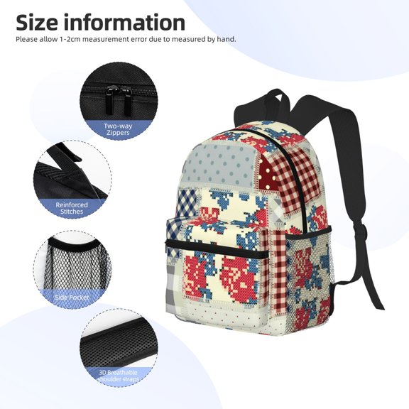 Gukieu Patchwork In Country Style Print Backpack, Waterproof Backpack with Adjustable Shoulder Straps, Suitable for Campus, Business, Travel, Unisex