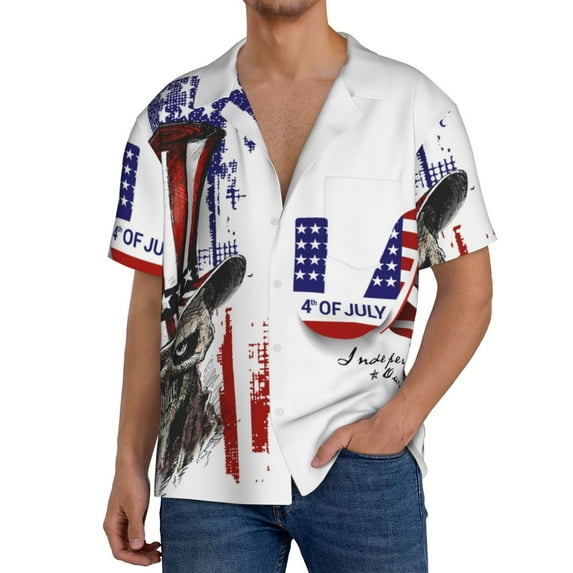 Gukieu Patriotic Skull Art Print Men's Short-sleeved Shirts, Button-down Pocket Shirts, T-shirts, Beach Vacation Travel Summer Clothing-XX-Large
