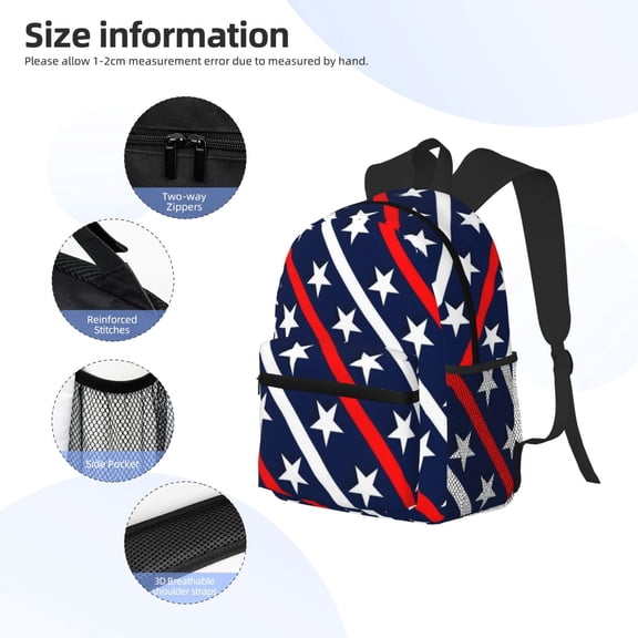 Gukieu Patriotic Star Print Backpack, Waterproof Backpack with Adjustable Shoulder Straps, Suitable for Campus, Business, Travel, Unisex