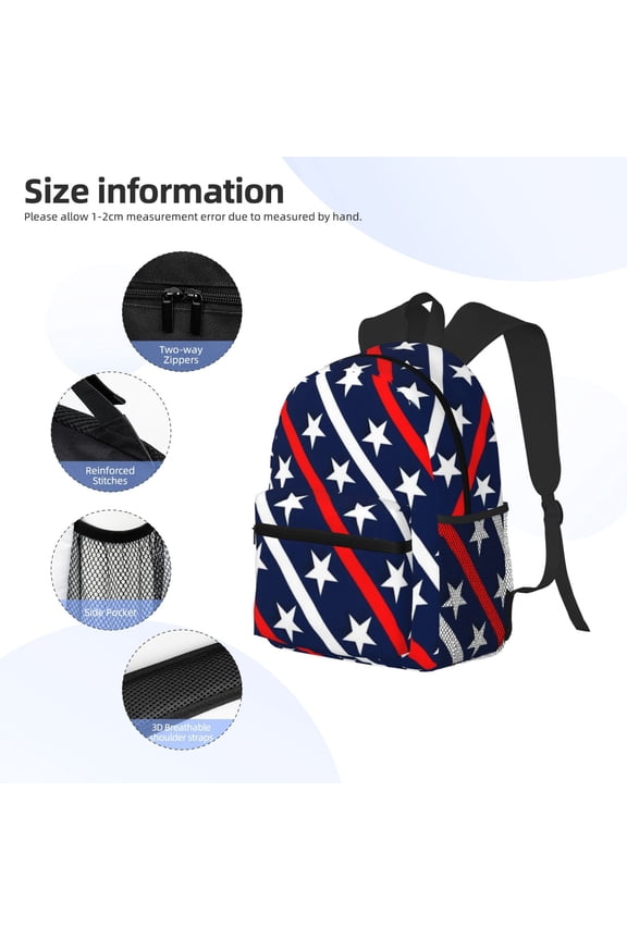 Patriotic Star Print Backpack, Waterproof Backpack with Adjustable Shoulder Straps, Suitable for Campus, Business, Travel, Unisex