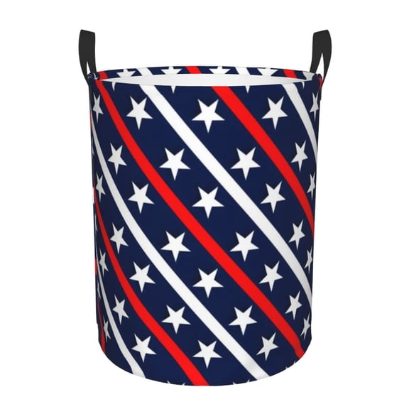 Gukieu Patriotic Star Print Round Dirty Clothes Bag, Waterproof Standing Home Bathroom Storage Basket Car Trunk Storage Bag-Medium