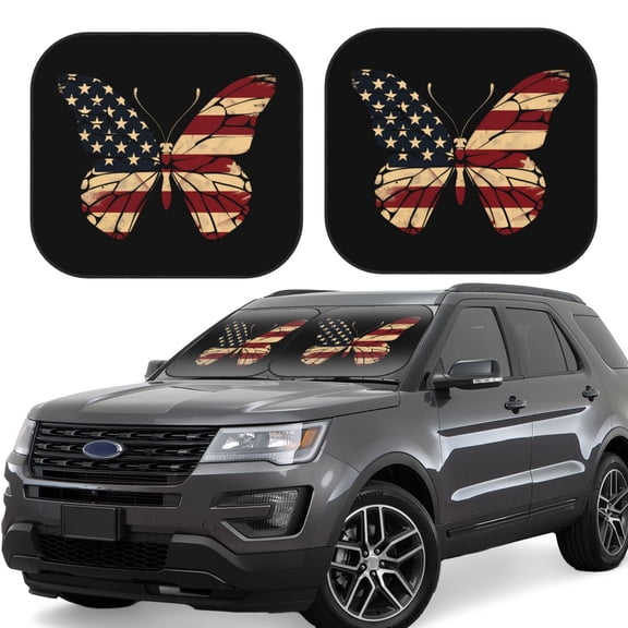 Gukieu Patriotic USA Butterfly Art Print Car Windshield Sun Visor, Foldable Anti-UV Car Sun Visor Suitable for Vans, Trucks Car Accessories-Medium