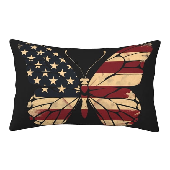 Gukieu Patriotic USA Butterfly Art Print Plush Pillow Cover, Hidden Zipper Pillow Protector without Pillow Core, Suitable for Bedroom, Office, Car Decoration-14"x20"