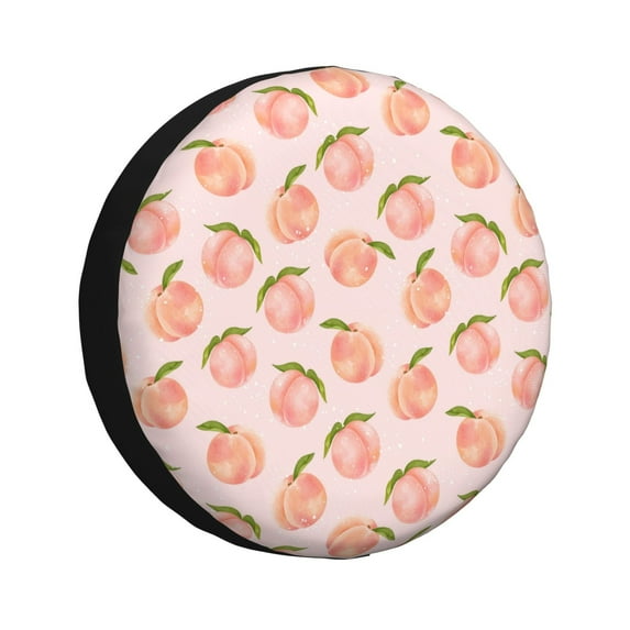 Gukieu Peach With Leaves Print Car Tire Cover, Adjustable Waterproof and Dustproof Tire Protection Cover, Suitable for SUV, Truck, Van-14 inch