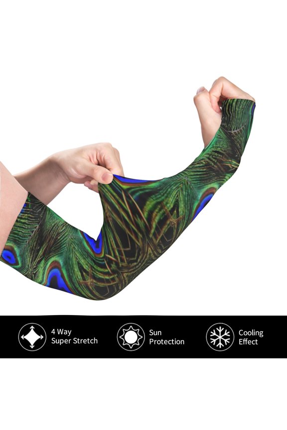 Peacock Feathers for Adult Ice Silk Sun Protection Arm Sleeves, Moisture Wicking, UV Protection Outdoor Sports Arm Sleeves, Unisex