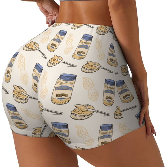 Gukieu Peanuts Print Women's Sports Shorts, Elastic Waist High Stretch Running Yoga Gym Sweatpants-Large