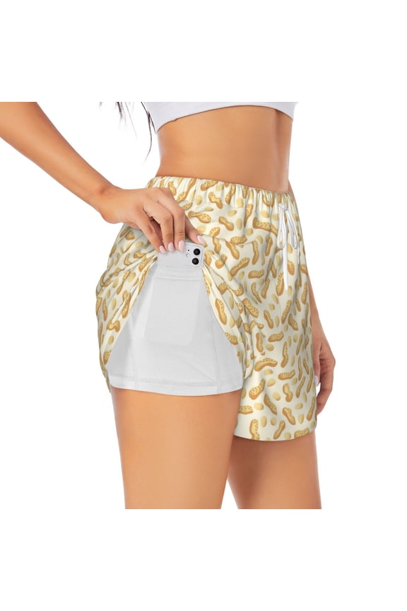 Peanuts3 Print Women's Sports Shorts with Drawstring Elastic Waistband for Running, Yoga, Fitness-Medium