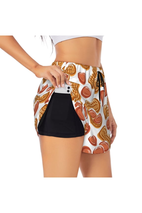 Peanuts4 Print Women's Sports Shorts with Drawstring Elastic Waistband for Running, Yoga, Fitness-Small