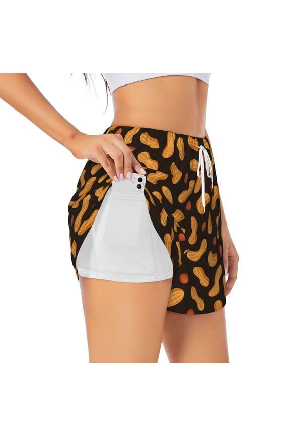 Peanuts5 Print Women's Sports Shorts with Drawstring Elastic Waistband for Running, Yoga, Fitness-Medium