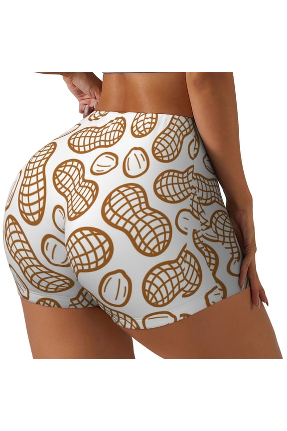 Peanuts7 Print Women's Sports Shorts, Elastic Waist High Stretch Running Yoga Gym Sweatpants-Medium