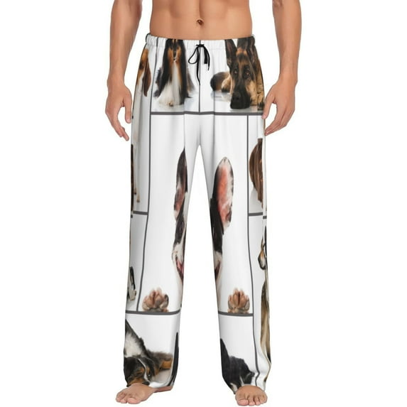 Gukieu Pedigree dogs collage Print Men's Home Trousers, Elastic Drawstring Home Pajamas Clothing Suitable for Adult Men-Medium